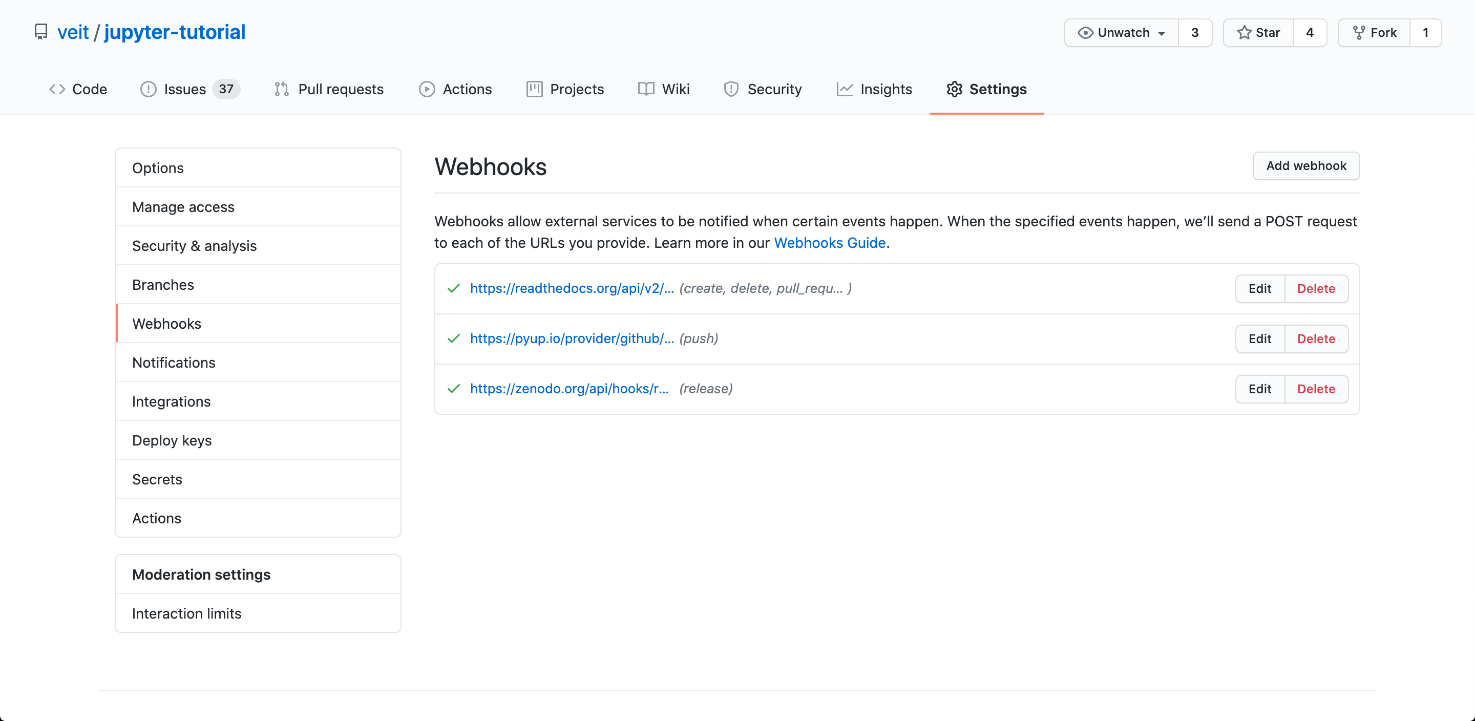 Zenodo webhook